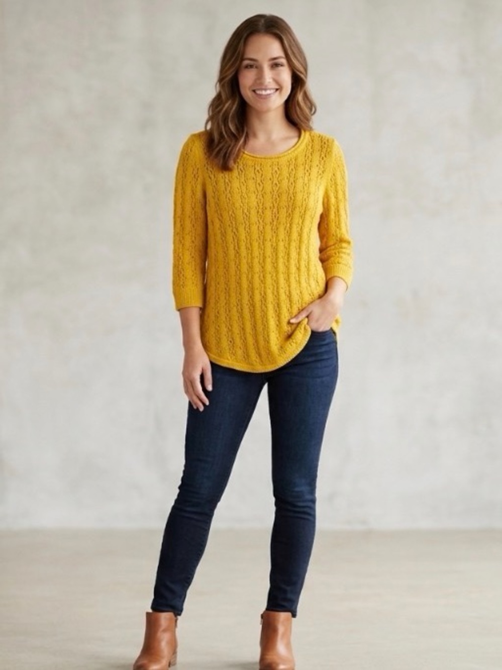 Large Style & Co. Cable-Texture Scoopneck Mustard Yellow Sweater